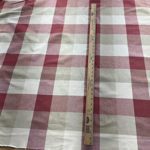 Giorgio in Cherry | Drapery / Home Decor Fabric | Pink / Linen / Off White Buffalo Plaid | Light-Medium Weight | 54" Wide | By the Yard