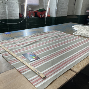 Wainscott in Sorbet | Drapery Fabric | Stripes in Beige / Off White / Red / Blue | Medium Weight | 54" Wide | By the Yard