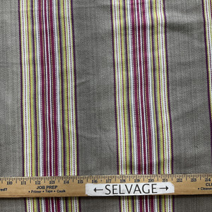 Waters Edge in Mulberry | Upholstery Canvas / Slipcover Fabric | Herringbone Stripes in Taupe / Pink / Purple / Lime | 100% Cotton | Medium Weight | 54" Wide | By the Yard