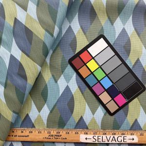 Chime in Reef | Contract Faux Leather Upholstery Vinyl Fabric | Geometric Print in Blue and Green | High Performance  | Knit back | Heavyweight | 54 Inch WIde | Sold BTY