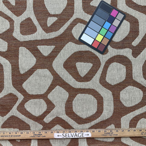 Atomic in Ginger | Jacquard Upholstery Fabric | Mid Century Modern Design  in Orange / Beige | Heavy Weight | 54" Wide | By the Yard