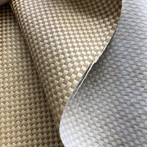 Checkered Raffia Basket weave Fabric in Straw Brown | Outdoor Friendly Upholstery Fabric | Olefin | 54" Wide | By the Yard