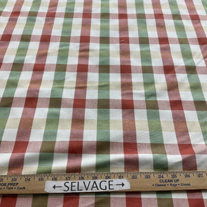 Ruskin in Papaya | Plaid Fabric in Rust, Green, Tan |  Midweight Home Decor Fabric |  Cotton Blend | Marlatex | 54" Wide | BTY