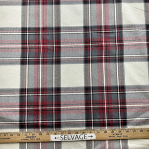 Callaway in Pepper | Tartan Plaid Fabric in Cream, Black, Red  |  Midweight Home Decor Fabric |  Cotton Blend Twill | Marlatex | 54" Wide | BTY