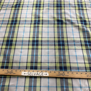 Glasgow in Kiwi | Tartan Plaid Fabric in Blue, Green, Grey  |  Midweight Home Decor Fabric |  Cotton Blend Twill | Marlatex | 54" Wide | BTY