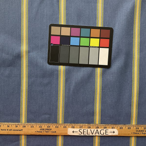 Antilles in China Blue | Upholstery Canvas / Slipcover Fabric  | Twill Weave Stripes in Blue / Yellow / Green | Poly/Cotton Blend | Kaufmann | 54" Wide | By the Yard
