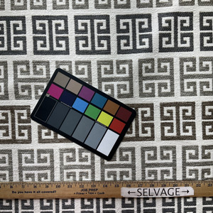 Matteo in Linen | Jacquard Upholstery Fabric | Greek Key Design in Grey / Taupe / Off White | Heavy Weight | 54" Wide | By the Yard