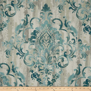 2.5 Yard Piece of Swavelle Cauthen Damask Barkcloth Teal | Medium/Heavyweight Barkcloth Fabric | Home Decor Fabric | 54" Wide