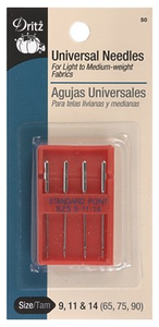 Universal Sewing Machine Needles | 4 piece | Sizes 9/11/14 (Lightweight to Heavyweight) | Dritz