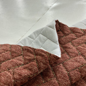 Pre-Quilted Geometric in Brick Red with Brown Boucle | Upholstery Fabric | Heavyweight | Backed with Batting | 54" Wide | By the Yard