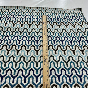 Geometric in Blue / Grey / Brown / Off White | Upholstery Fabric | Heavyweight | Ultra durable | 54" Wide | By the Yard