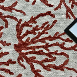 Nautical Coral in Orange / Off White | Upholstery Fabric | Heavyweight | Durable | 54" Wide | By the Yard