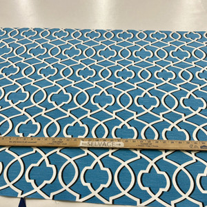 Morrow in Blue | Outdoor Waterproof Upholstery Fabric | Lattice in Blue, Black, White | Europatex | 60" Wide | By the Yard