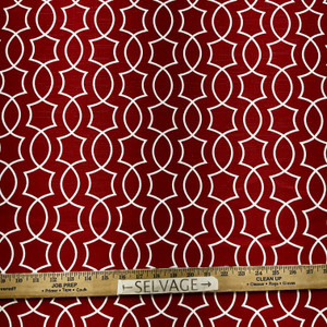 Titan in Cherry | Outdoor Waterproof Upholstery Fabric | Scrollwork in Red and White | Europatex | 60" Wide | By the Yard