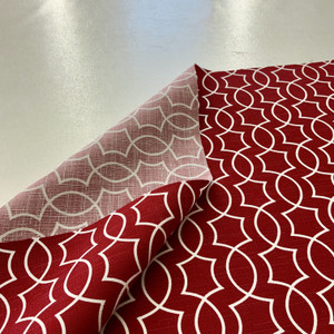 Titan in Cherry | Outdoor Waterproof Upholstery Fabric | Scrollwork in Red and White | Europatex | 60" Wide | By the Yard