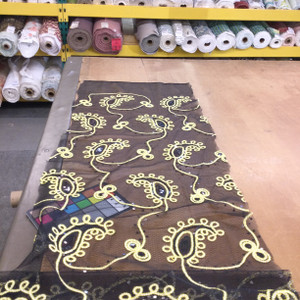 12 Yard Piece of Black/gold Metallic Stretch Lace Fabric | Metallic Gold Braid Paisley Pattern | By The Yard | 60 inch wide