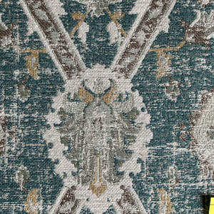 Carpet Heirloom in Peacock | Jacquard Upholstery Fabric | Teal / Brown / White | Kaufmann | 54" Wide | Heavy Weight | By the Yard