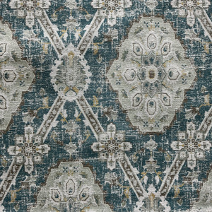 Carpet Heirloom in Peacock | Jacquard Upholstery Fabric | Teal / Brown / White | Kaufmann | 54" Wide | Heavy Weight | By the Yard