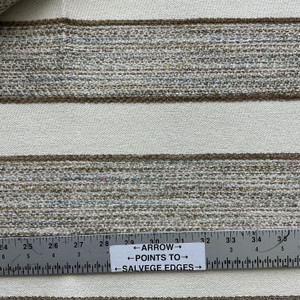 Comissky in Oak | Upholstery Fabric | Wide Stripes in Off White / Brown / Blue | Richloom | Heavy Weight | 54" Wide | BTY