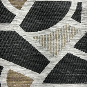 Left Turn in Onyx | Upholstery Fabric | Large Scale Geo in Black / Tan / Off White | Richloom | Heavy Weight | 54" Wide | By the Yard