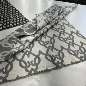 Tikal in Smoke | Upholstery Fabric | Scrollwork Lattice in Grey and Off White | Heavyweight | Richloom | 54" Wide | By the Yard