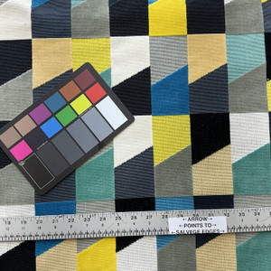 Lucio in Capri | Upholstery Fabric | Geometric in Yellow / Blue / Grey / Black | Emanuela Frattini Magnussen | Heavy Weight | 54" Wide | BTY