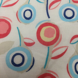 7 Yard Piece of Pink and Blue Lollipop Floral on Ivory Lightweight 100% Cotton Printed Batiste Fabric | Apparel | Tops | Crafts | Drapery | By The Yard | 58 inch Wide