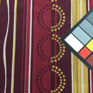 2.75 Yard Piece of Stripes and Circles Jacquard Fabric | Purple / Fuchsia / Gold / White | Heavyweight | Upholstery | 54" Wide | By the Yard