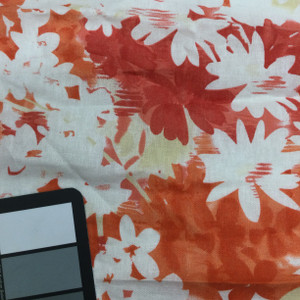 4 Yard Piece of Orange & Tan Floral on White Linen Curtain & light Upholstery Fabric | NEW-622-REM2