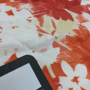 4 Yard Piece of Orange & Tan Floral on White Linen Curtain & light Upholstery Fabric | NEW-622-REM2