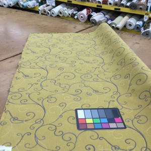 3 Yard Piece of Scroll Swirl Jacquard Fabric | Gold / Grey | Heavy Upholstery | 54" Wide | By the Yard