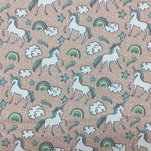 10.25 Yard Piece of Unicorn Themed Fabric on Pink Background | Drapery / Upholstery Weight | BTY |