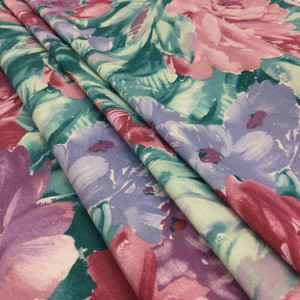 3 Yard Piece of Painterly Floral in Fuchsia  Pink / Jade / Mint  | Home Decor Fabric | Linen Blend | 54" Wide | By the Yard