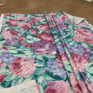 3 Yard Piece of Painterly Floral in Fuchsia  Pink / Jade / Mint  | Home Decor Fabric | Linen Blend | 54" Wide | By the Yard