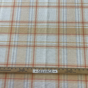 2.25 Yard Piece of Plaid Slub Weave in Orange / White / Light Grey | Upholstery Fabric | Heavy Weight | 54" Wide | By the Yard