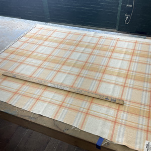 2.25 Yard Piece of Plaid Slub Weave in Orange / White / Light Grey | Upholstery Fabric | Heavy Weight | 54" Wide | By the Yard