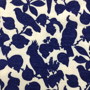 2.5 Yard Piece of Tropical Bird Silhouette in Blue and Off White | Upholstery Fabric | 54" Wide | By the Yard | Stain Resistant