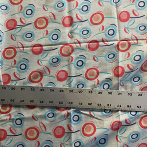 4 Yard Piece of Abstract Pink Blue Cherry Print Lightweight Woven Fabric | Poly Cotton | Drapery Apparel Lining Crafts