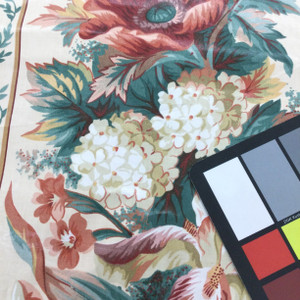 3 Yard Piece of English Floral Stripe Fabric in Red / Off White / Green | Upholstery / Curtains | 54" Wide | By the Yard