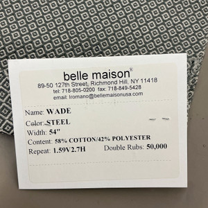 Wade in Steel By Belle Maison | Curtain And Medium Weight Upholstery | Diamond Grey | 54" Wide | Cotton / Polyester |  By the Yard