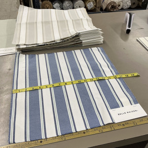 Calvin in Harbor By Belle Maison | Curtain And Medium Weight Upholstery | 100% Cotton | Stripes Blue Green White | 54" Wide | By the Yard