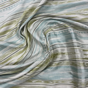 Kasbah in SeaSpray By Belle Maison | Curtain And Medium Weight Upholstery | Ikat Stripes Blue Green Off White | 54" Wide | 100% Poly | By the Yard