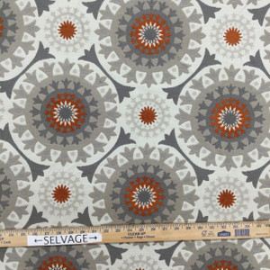 1.75 Yard Piece of Medallion Jacquard Fabric | Orange / Taupe / Off White / Grey | Heavyweight Upholstery | 54" Wide | By the Yard | Circadia in Quartz