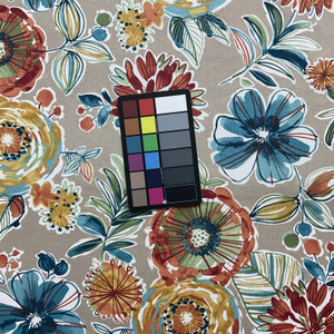 1.33 Yard Piece of Solarium Colsen in Sonoma | OUTDOOR Home Decor Fabric | Floral in Orange / Blue / Taupe | Richloom | Medium Weight | 54" Wide | By the Yard (Also Sku fdc0123-0599512)