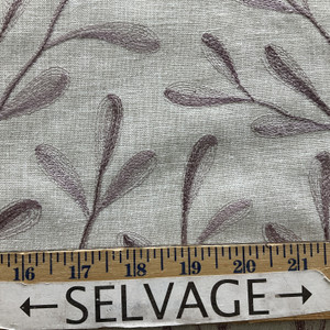 1.125 Yard Piece of Tangle in Crocus | Embroidered Drapery Fabric | Purple Lilac Leafy Vines | Medium Weight | 54" Wide | By The Yard