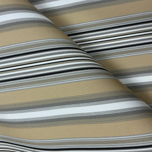 Recacril Begur Stripe R-747 Tan / Black / White | Waterproof Awning & Marine Canvas | 100% Solution Dyed Acrylic | 47" Wide | By the Yard