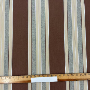 Recacril Gandia Stripe R-428 Brown / Beige / White / Blue  | Waterproof Awning & Marine Canvas | 100% Solution Dyed Acrylic | 47" Wide | By the Yard