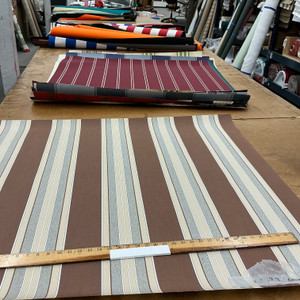 Recacril Gandia Stripe R-428 Brown / Beige / White / Blue  | Waterproof Awning & Marine Canvas | 100% Solution Dyed Acrylic | 47" Wide | By the Yard