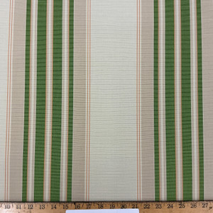 Recacril Monti Stripe R-074 Green / Beige / Orange  | Waterproof Awning & Marine Canvas | 100% Solution Dyed Acrylic | 47" Wide | By the Yard