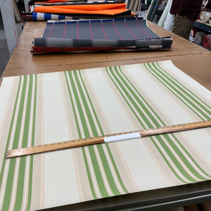 Recacril Monti Stripe R-074 Green / Beige / Orange  | Waterproof Awning & Marine Canvas | 100% Solution Dyed Acrylic | 47" Wide | By the Yard